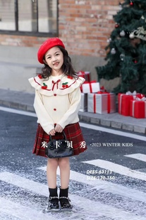 年装女童裙套装冬装洋气儿童长袖毛衣JK格子短裙两件套拜年服