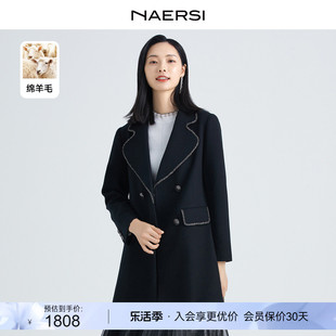 naersi娜尔思纯羊毛，小香风一手长优雅中长款毛，呢大衣冬外套