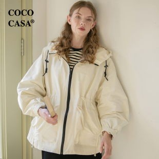cococasa小个子工装白色风，衣女短款2024春新绿色，棉抽绳欧货外套潮