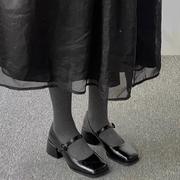 欧美高跟鞋女2024年春季黑色粗跟复古法式玛丽珍单鞋小皮鞋子