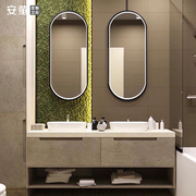 岩板浴室柜台上双盆洗漱台组合定制日式简约卫生间橡木洗手脸面池