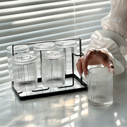 简约竖纹玻璃水杯套装，客厅家用待客杯具透明茶杯果汁饮料咖啡杯子