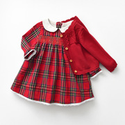 婴儿连衣裙秋冬英伦风格子裙，套装0-3岁小香风，女宝周岁女宝宝礼服