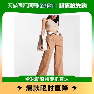 香港直邮潮奢 ASOS 女士设计宽松款阔腿斜纹棉布褐色裤子
