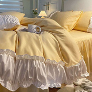 定制韩版学生纯色三件套玉色少女心床裙四件套床上用品公主风床单