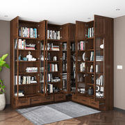 简约现代转角书柜书架书房储物柜组合实木玻璃门书橱定制到顶柜子
