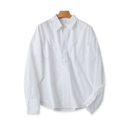 翻领长袖衬衫春夏季宽松休闲白色衬衣，女外贸套头上衣25112