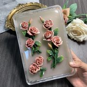 清欢滴胶独家款精致的玫瑰花朵，带叶子手工diy石膏烘焙硅胶翻模具