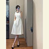 法式气质女神范长裙高端精致质感高级感小香风白色无袖连衣裙夏季