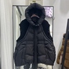 韩版时尚拼接针织连帽羽绒马甲，女2024冬高级感白鸭绒大码外套