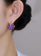 高级感紫色锆石耳环双面，花朵耳扣小众，设计感耳钉轻奢气质耳饰超闪