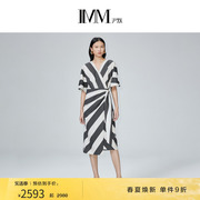 纯棉系列IMM尹默女装夏季100%新疆长绒棉黑白条纹收腰连衣裙