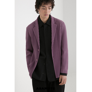 asamute丨日系宅制褶皱，西装外套宽松休闲肌理，感紫色西装套装jd212