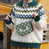 FANJI梵集木包 新年绿色斜格纹包斜挎女兔子印花小众设计轻复古包