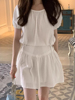 韩国chic夏季温柔气质百搭系带短袖衬衫+高腰拼接蕾丝半身裙套装