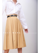 roeywang抗皱质感高级黄色，不规则百褶裙a字裙半身裙