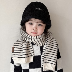 日韩潮童宝宝帽子围巾两件套女童，渔夫帽防风保暖儿童，水桶盆帽冬季