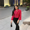 王玖玖纯色粗线编织重工双排扣短款外套修身显气质小香长袖上衣女