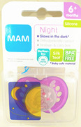 MAM夜用标准型硅胶安抚奶嘴6月以上丝感安慰安睡夜光带微波消毒盒