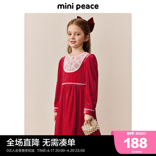 同款时尚系列太平鸟童装女童连衣裙新年红色丝绒儿童裙子