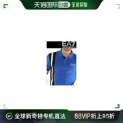 香港直邮Emporio Armani阿玛尼男士T恤蓝色翻领拼接印花纽扣