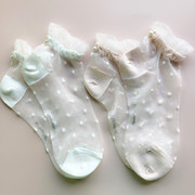 日本淑女士玻璃丝袜珍珠夏季透明公主短袜lolita复古可爱蕾丝法式