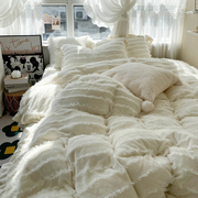 仙气流苏款牛奶绒四件套温柔 小仙女白色珊瑚绒被套床单1.8米床上