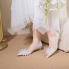 法式水晶亮片银色高跟鞋女夏季宴会伴娘鞋婚鞋，新娘主婚纱水钻中跟