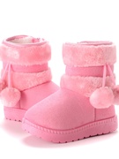 女童时尚洋气毛毛鞋粉色公主，中筒雪地靴女冬季款加绒儿童女孩棉靴