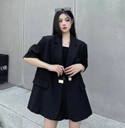 夏季大码宽松西装外套女黑色短袖休闲西服上衣小众设计高级感