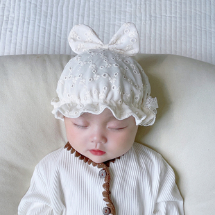 小月龄渔夫帽女宝宝帽子，春秋洋气新生儿可调节薄款婴儿公主遮阳帽