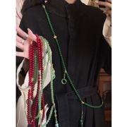 新中式长款绿色串珠项链女国风斜挎链复古气质一款多戴毛衣链配饰