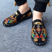 一脚蹬布鞋布仆男潮老北京刺绣，布鞋帆布鞋绣艺社会精神小伙豆豆鞋