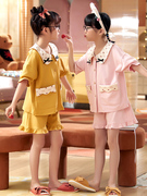 睡衣儿童夏季女孩短袖恐龙，纯棉母女姐妹，装女童家居服套装可爱日系