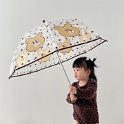 ins韩版儿童防夹手透明波点可爱小熊雨伞卡通长柄学生轻便街拍伞