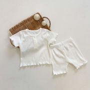 韩国女婴儿衣服夏装家居服分体套装薄款糖果色上衣短裤纯色两件套