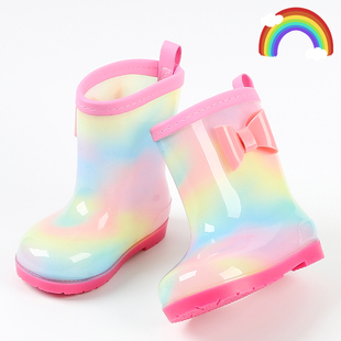 儿童雨鞋女童公主宝宝轻便胶鞋幼儿园雨靴防滑水靴小孩童加绒彩虹