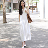 白色衬衫女2024年夏季背心裙复古无袖衬衣，宽松艺术气质长款连衣裙