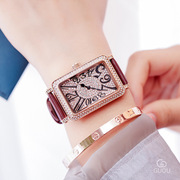 时尚防水精美 满钻女士手表皮带/石英长方形真皮普通国产腕表