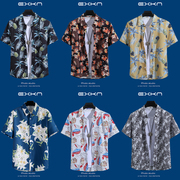 夏威夷情侣花衬衫男款短袖潮流，ins沙滩薄款宽松大码夏季衬衣男士
