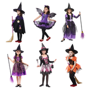 万圣节儿童服装小女童女巫披风，斗篷演出服蝙蝠巫师，女巫婆表演服