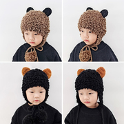儿童毛线帽子男童女童秋冬加厚保暖和可爱护耳，羊毛卷针织卡通帽子