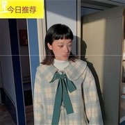 格呢毛子外套女秋冬中长款宽松学生加厚呢子m小个t甜子美z小清新