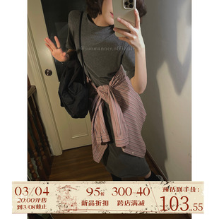 jmwomen(*3.42000春上新)韩系简约灰色半高领短袖t恤连衣裙