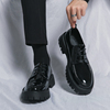 英伦风小皮鞋男士秋季商务正装休闲亮面系带厚底增高6cm黑色皮鞋