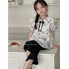 韩版女童装儿童夏季甜美时髦新中式短袖T恤娃娃衫7分短裤2件套装