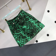 防走光绿色豹纹牛仔半身裙女夏韩版高腰显瘦大口袋不规则a字新款