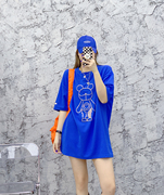 韩国春季卡通纯棉短袖t恤女ins潮小众设计中长款宽松拼接打底上衣