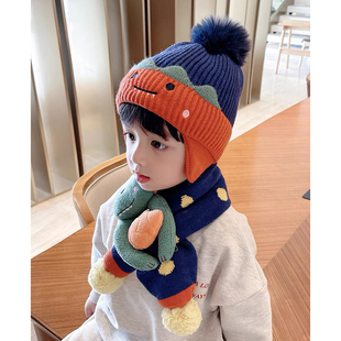 儿童帽子围巾套装冬季宝宝婴儿帽秋冬款护耳帽男童女童套头毛线帽