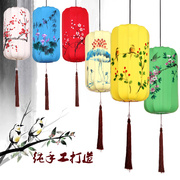 中式布艺手绘灯笼古典宫灯，餐厅茶楼过道创意冬瓜，长形布艺吊灯具